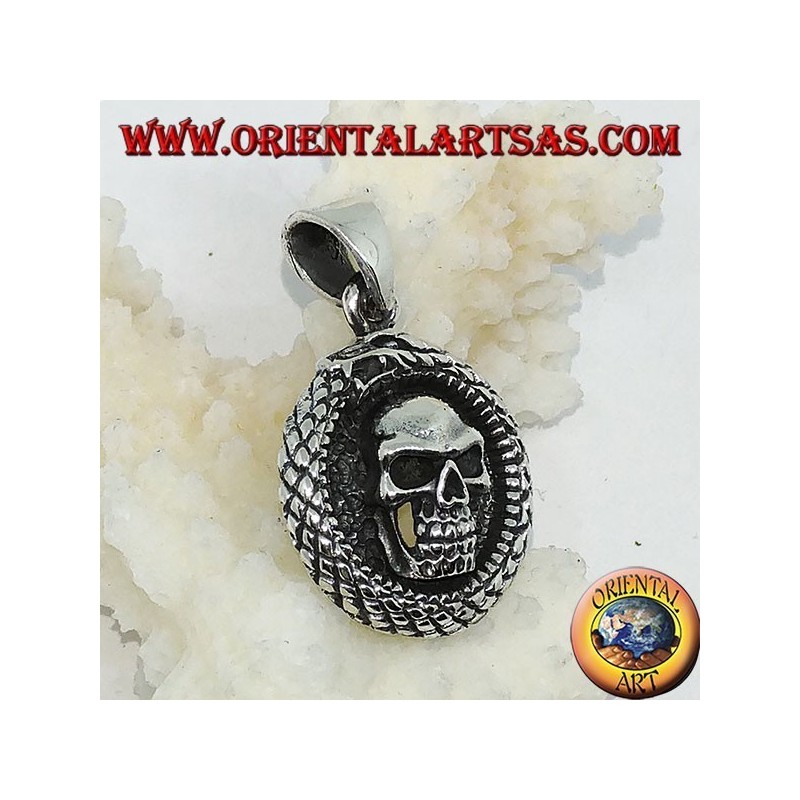 Colgante de plata, dragón de Ouroboros Uroboro con calavera