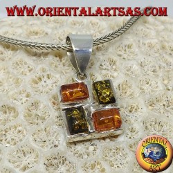 Colgante cuadrado de plata con 2 ámbar amarillo y 2 ámbar verde rectangular.