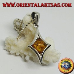 Silver pendant in diamond shape with a central square amber