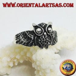 Silver ring in the shape of an owl owl