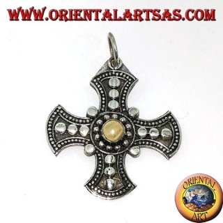 Colgante de plata, cruz celta con piedra de luna adularia.
