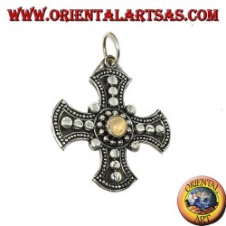 Silver pendant, Celtic cross with adularia moonstone