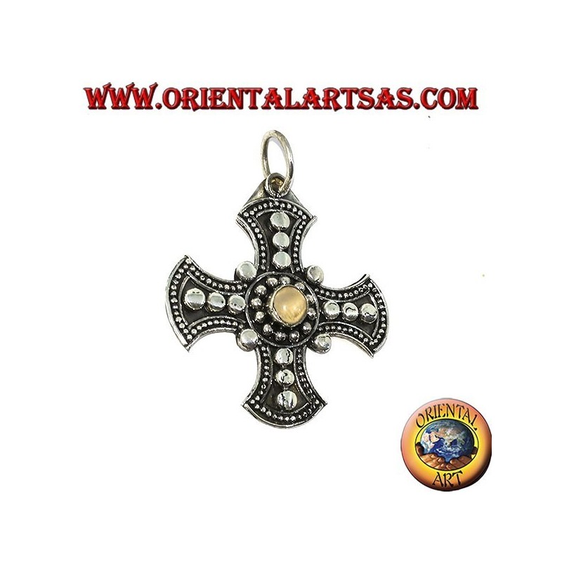 Pendentif en argent, croix celtique avec pierre de lune adularia