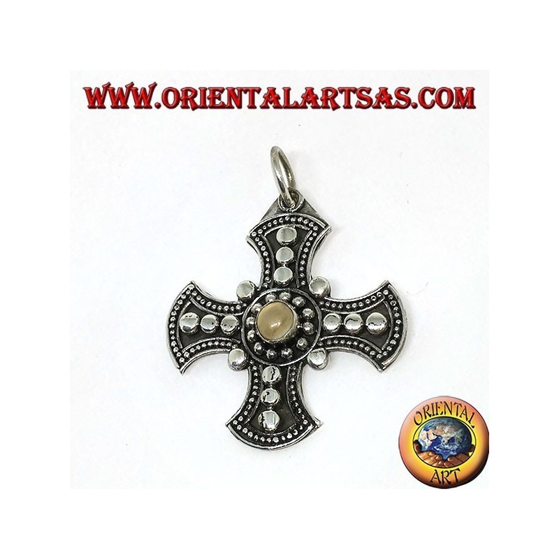 Silver pendant, Celtic cross with adularia moonstone