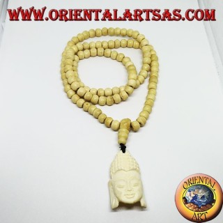 Mālā Rosario budista de 108 granos en hueso de yak de 8,5 mm. con la cabeza de buddha