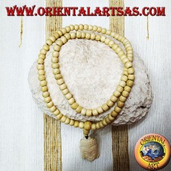 Mālā Buddhist rosary of 108 grains in 8.5 mm yak bone. with Buddha's head
