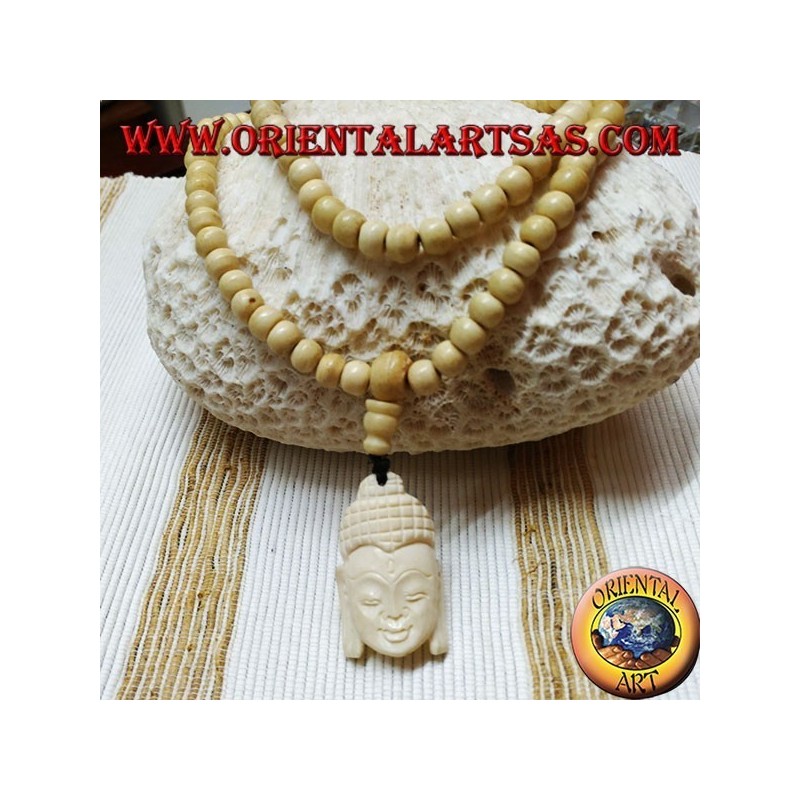 Mālā Rosario budista de 108 granos en hueso de yak de 8,5 mm. con la cabeza de buddha