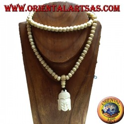 Mālā Buddhist rosary of 108 grains in 8.5 mm yak bone. with Buddha's head