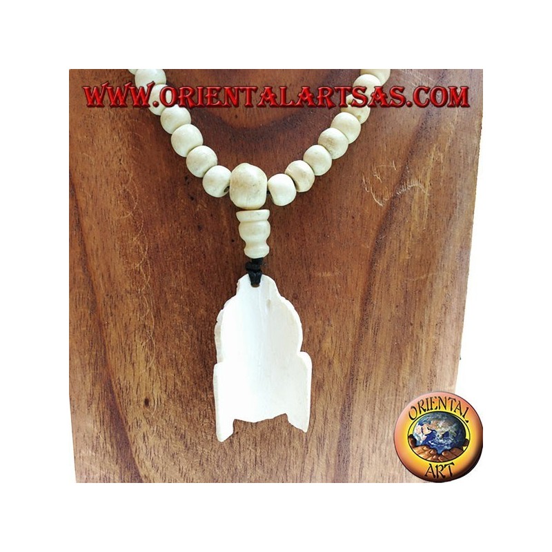 Chapelet bouddhiste Mālā de 108 grains en os de yak de 8,5 mm. avec la tête de Bouddha