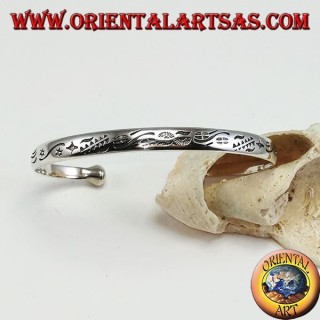 Bracelet rigide en argent, étoiles et nuages gravés à la main