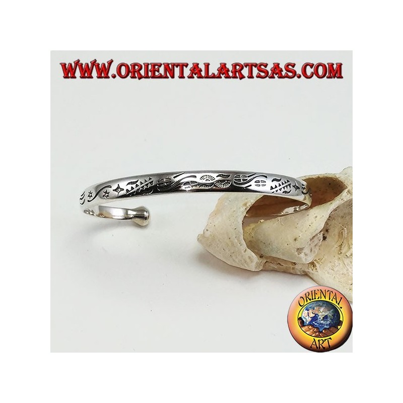 Silver bangle bracelet, with handmade tribal engravings