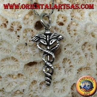 Ciondolo in argento il caduceo ( bastone alato con due serpenti attorcigliati )