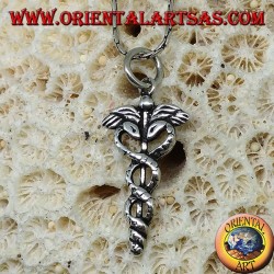 Silver caduceus pendant (winged stick with two twisted snakes)