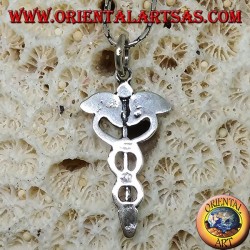 Pendentif caducée en argent (bâton ailé avec deux serpents torsadés)