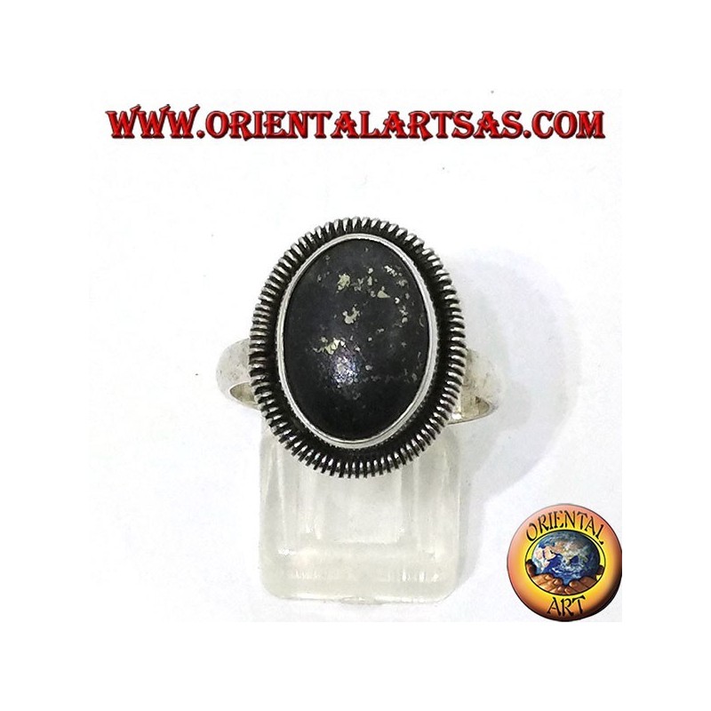 Bague en argent avec lapis-lazuli ovale naturel bordé d'une spirale