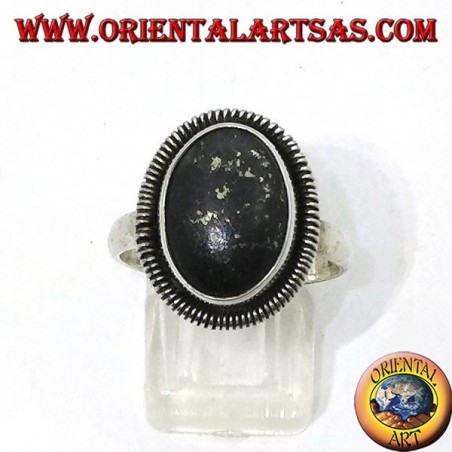 Silver ring with natural oval lapis lazuli edged with a spiral