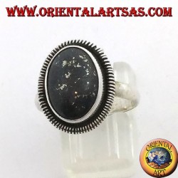 Bague en argent avec lapis-lazuli ovale naturel bordé d'une spirale