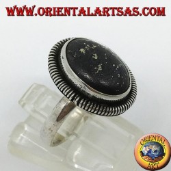 Bague en argent avec lapis-lazuli ovale naturel bordé d'une spirale