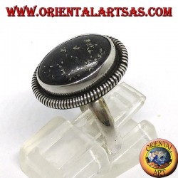 Bague en argent avec lapis-lazuli ovale naturel bordé d'une spirale