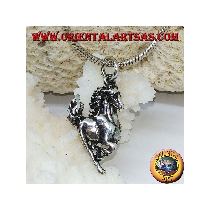 Silver pendant of a prancing horse