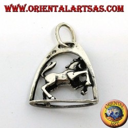 Silver pendant horse rampant under the arch