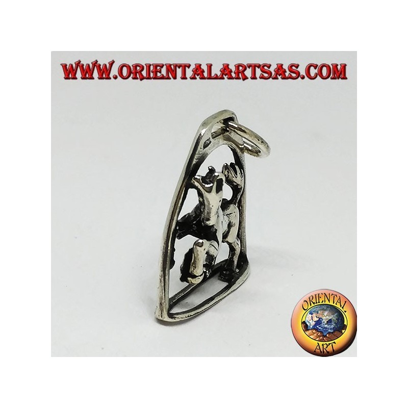 Silver pendant horse rampant under the arch