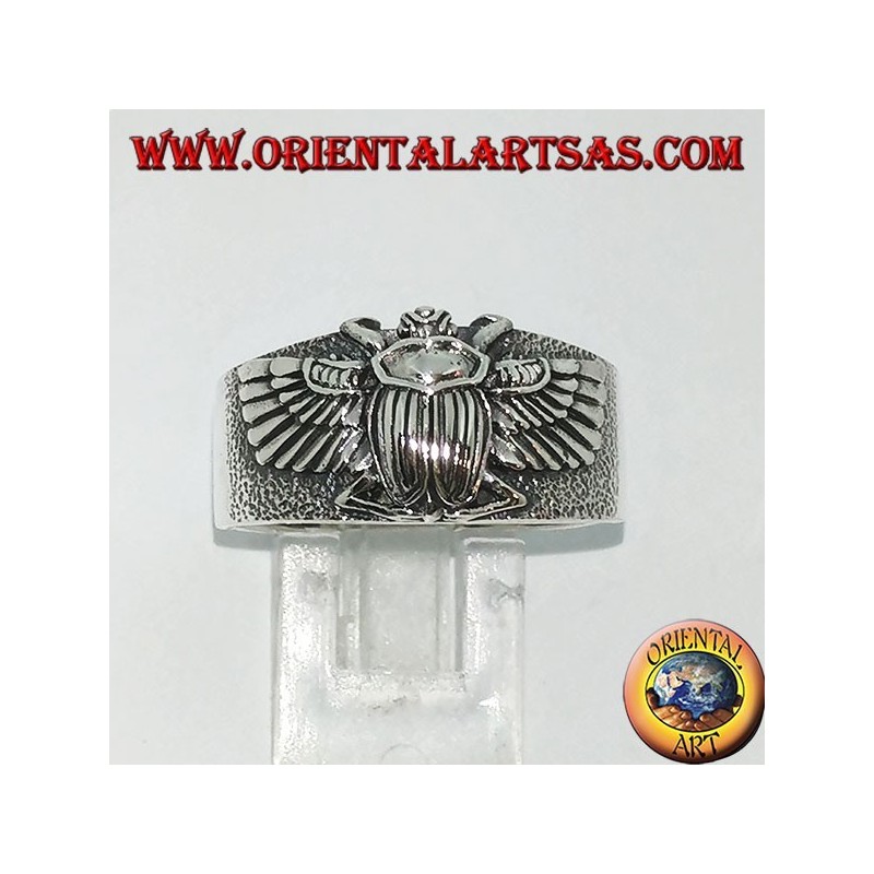 Silver ring with Egyptian Khepri beetle, symbol of the resurrection