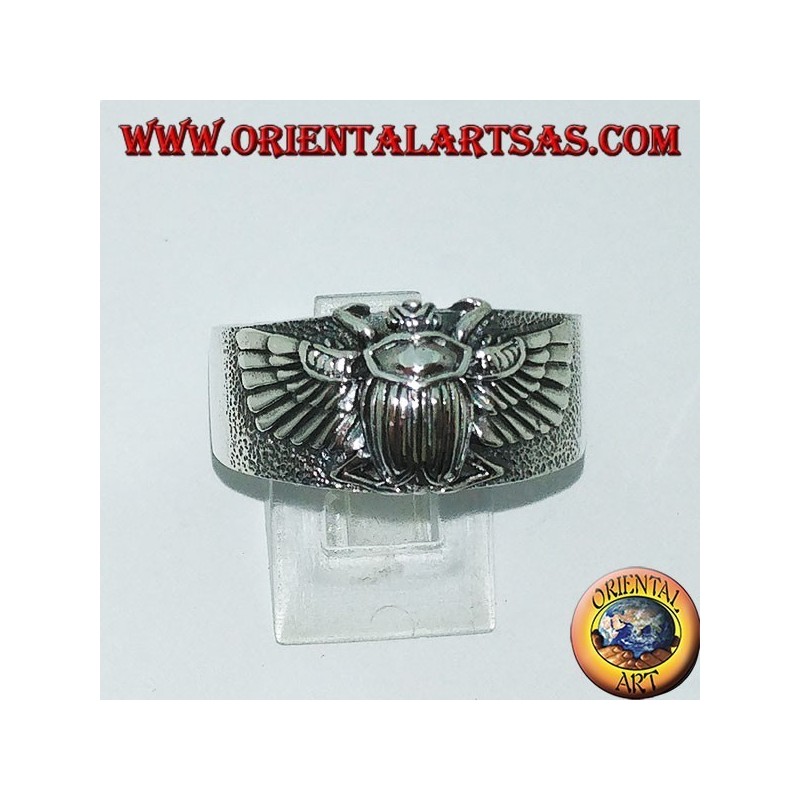 Silver ring with Egyptian Khepri beetle, symbol of the resurrection
