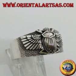 Silver ring with Egyptian Khepri beetle, symbol of the resurrection