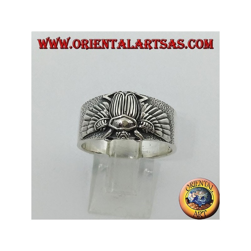 Bague en argent avec scarabée égyptien Khepri, symbole de la résurrection