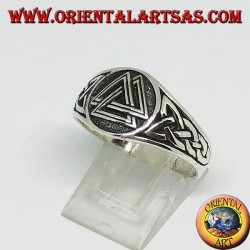 Silver ring with Odin's valknut and Celtic weave on the sides