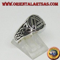 Silver ring with Odin's valknut and Celtic weave on the sides