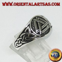 Bague en argent avec valknut et armure celtique d'Odin sur les côtés