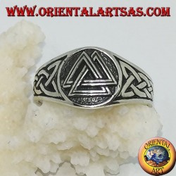 Silver ring with Odin's valknut and Celtic weave on the sides
