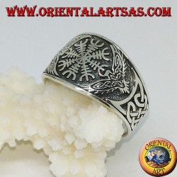 Bague en argent avec un tissage aegishjalmur et celtique sur les côtés