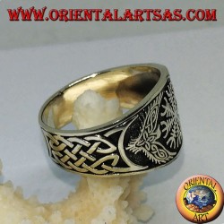 Silver ring with aegishjalmur and Celtic weave on the sides