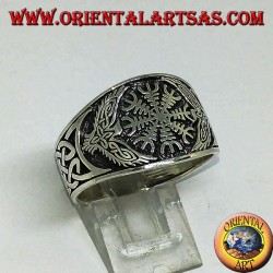 Silver ring with aegishjalmur and Celtic weave on the sides