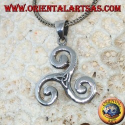 Triskele silver pendant, triskell, triquetra, triskelion with tyrone knot