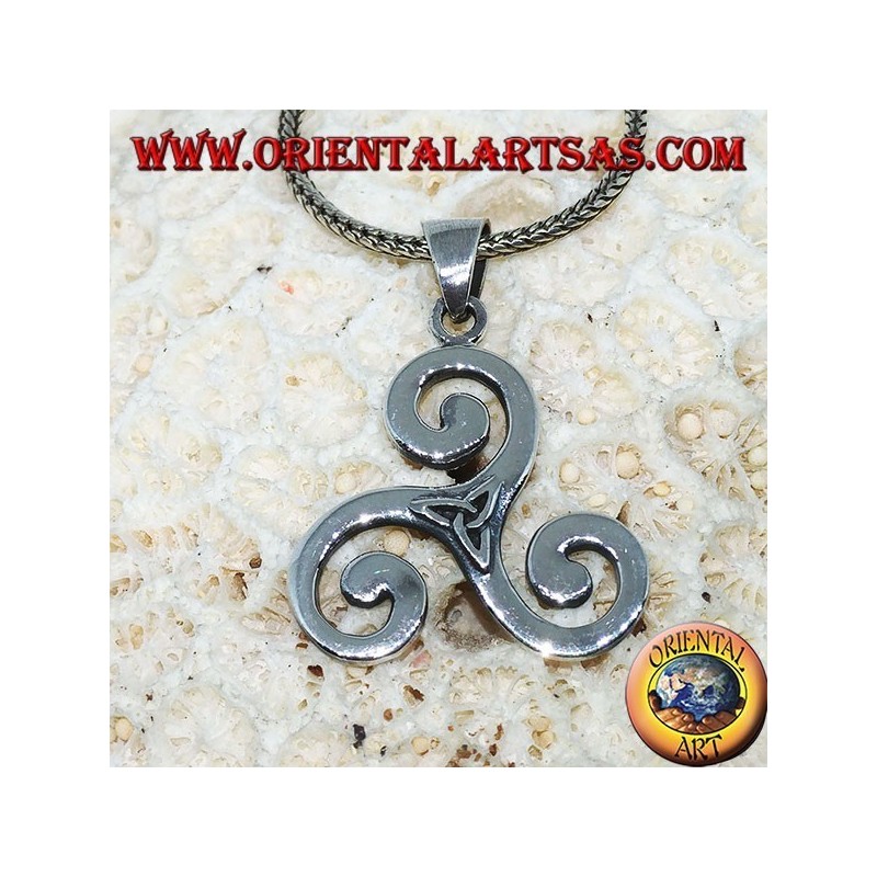 Ciondolo in argento Triskele, triskell, triquetra, triskelion con nodo di tyrone