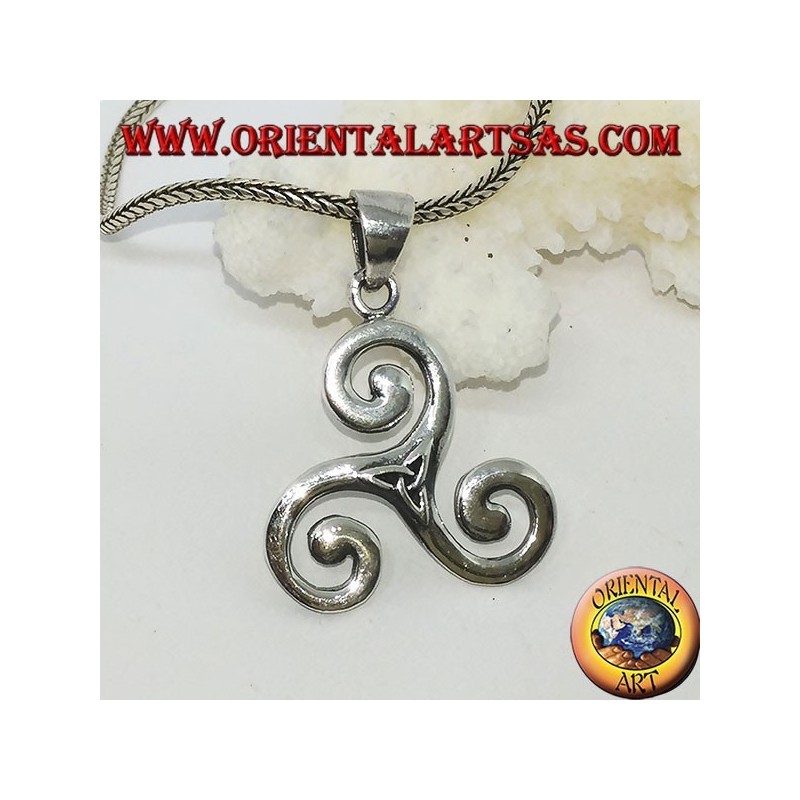 Ciondolo in argento Triskele, triskell, triquetra, triskelion con nodo di tyrone