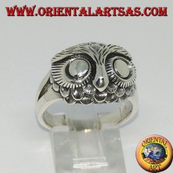 Bague en argent avec tête de hibou et grands yeux
