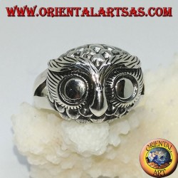 Bague en argent avec tête de hibou et grands yeux