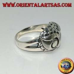 Silver ring with owl's head with big eyes