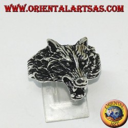Silver ring, wolf's head growling