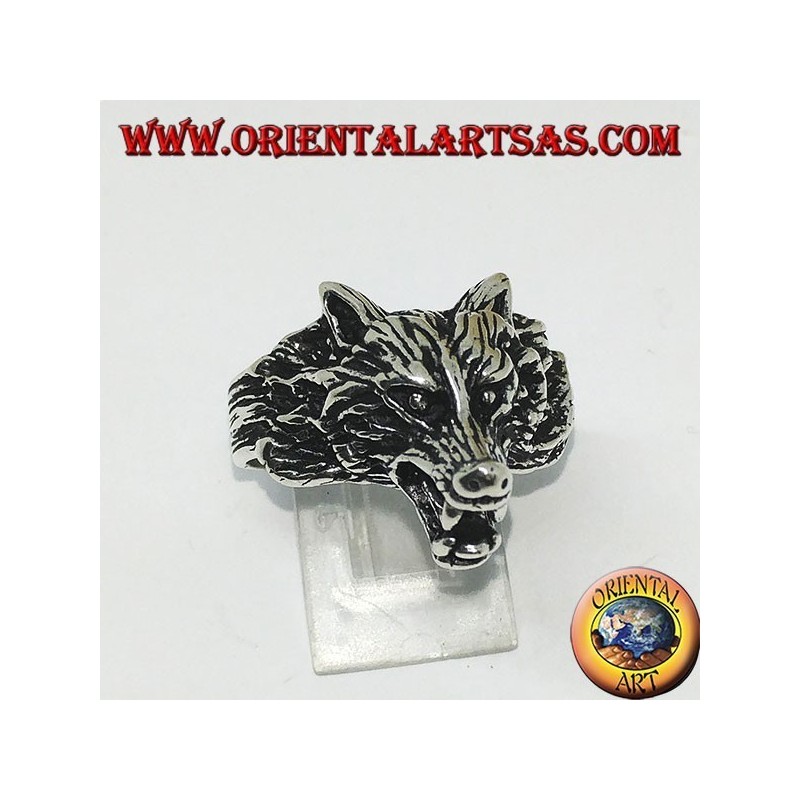 Silver ring, wolf's head growling