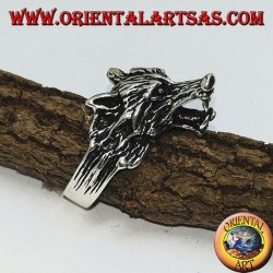 Silver ring, wolf's head growling