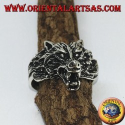 Silver ring, wolf's head growling
