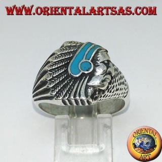 Bague en argent avec Indien (Native of America) avec turquoise