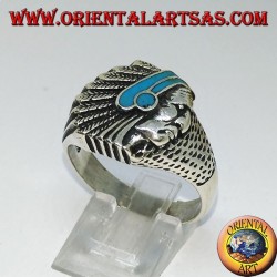 Silberring mit Indianer (Ureinwohner Amerikas) mit Türkis