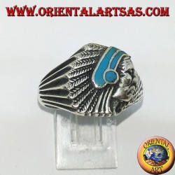 Silberring mit Indianer (Ureinwohner Amerikas) mit Türkis